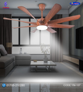 Yamade  60" Walnut Wood Underlight Remote Ceiling Fan YM-107