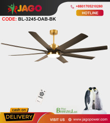 Breezelux 72" Artistically Crafted Traditional Design Decorative Silent Under Light Remote Ceiling Fan. BL-3245-OAB-BK