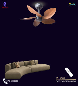 Qulik Flora 28"- Modern Decorative Silent ABS Blade with Remote Ceiling Fan (Dark Wood) Q-D77089-DW