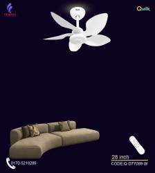 Qulik Flora 28"- Modern Decorative Silent ABS Blade with Remote Ceiling Fan (White) Q-D77089-W