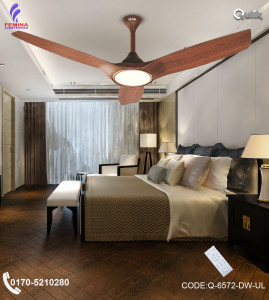 Qulik Aerovane 52" Modern Decorative Silent ABS Blade Remote Under Light Ceiling Fan (Dark Wooden) Q-6572-DW-UL