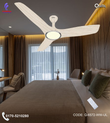 Qulik Aerovane 52" Modern Decorative Silent ABS Blade Remote Under Light Ceiling Fan (White Wood) Q-6572-WW-UL
