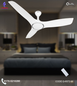 Qulik Aerovane 52" Modern Decorative Silent ABS Blade Remote Ceiling Fan (White) Q-6572-W