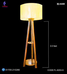 Wooden Floor Lamp – 3.5 Feet Handcrafted Elegance, For Living Room, Bedroom, Office, Café, and Lounge Spaces|Handcrafted wooden lamp| Dark Wood|FL-6203-S