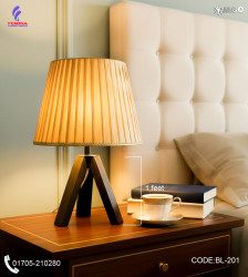 Wooden Bed Lamp (Replaceable / Interchangeable Shade) – 1 Feet Handcrafted Elegance, For Living Room, Bedroom, Office, Café, and Lounge Spaces|BL-201