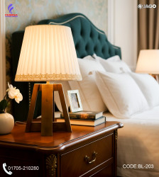 Wooden Bed Lamp (Replaceable / Interchangeable Shade) – 1 Feet Handcrafted Elegance, For Living Room, Bedroom, Office, Café, and Lounge Spaces|BL-203